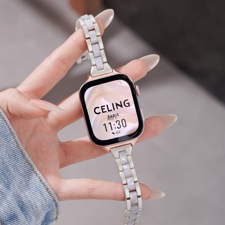 Three-bead resin watch band for Apple iWatch 9, metal style for Apple Watch S11 S10 S9, women's