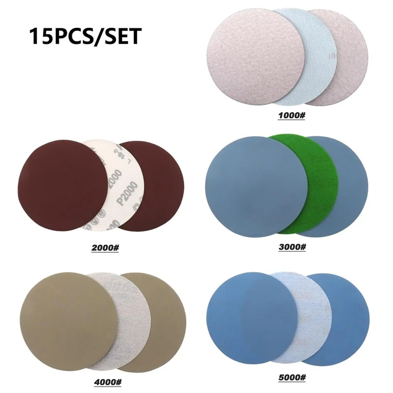 15-Piece Round Disc Hook-and-Loop Sandpaper 5-Inch Sandpaper Set Woodworking Sanding Sandpaper Wet/Dry Sandpaper 25-Piece Set