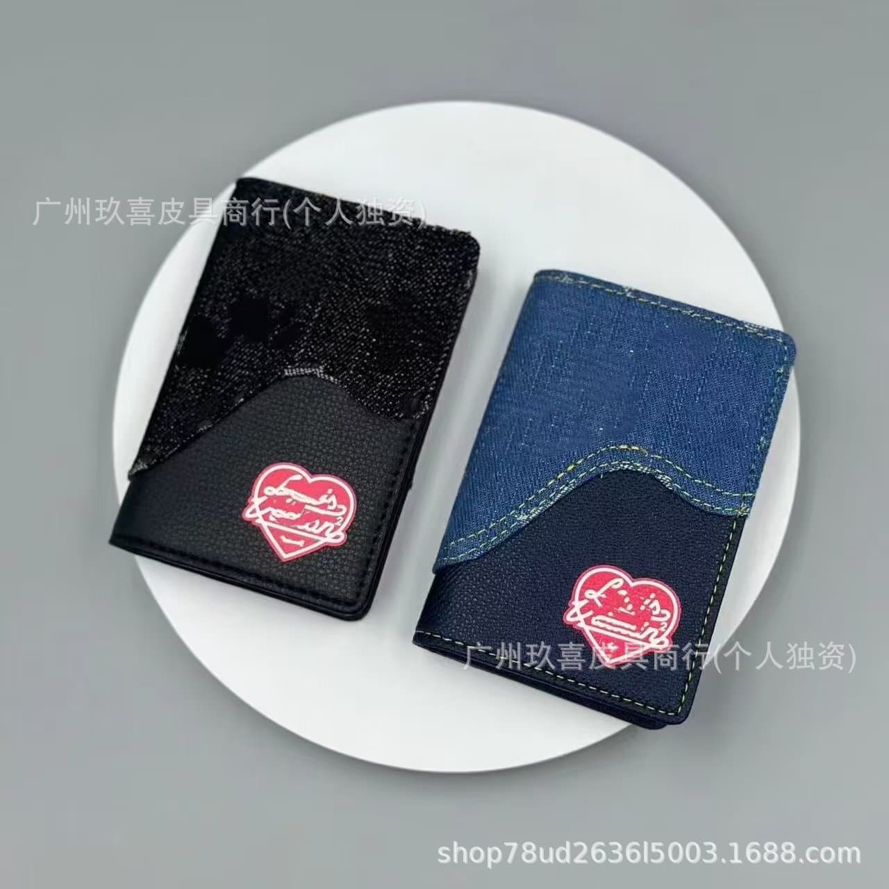 Classic fashion card holder, popular European and American short wallet card holder, coin purse, original leather wallet, suit clip, love print
