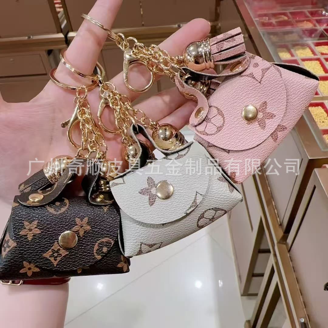 New Mini Cute Leather Monogram Lipstick Case Coin Purse Storage Bag Earphone Case Key Card Pendant Bag for Women