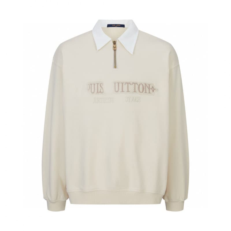 Correct Version LV Original Label 25 New Arrival Half-zip Embroidered Logo Long Sleeve Polo, Unisex Hoodie Fashion Minimalist