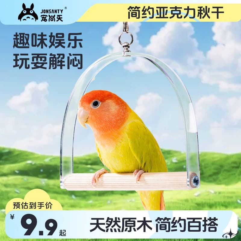 Pet Heaven Parrot Toys and Bird Supplies: Acrylic Swing Stand for Budgerigars, Lovebirds, and Cockatiels - Chewable Bird Cage Accessories