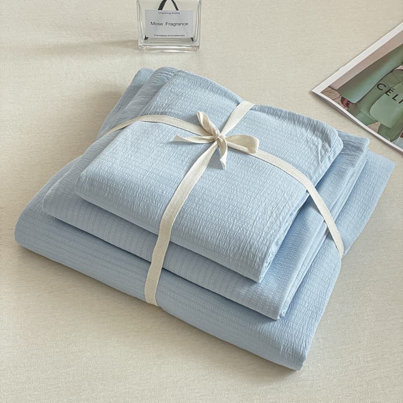 2025 Spring/Summer New Four-Piece Set - Class A Mother & Baby Grade, Super Soft Cloud-Feel Cotton, Simple Solid Color, Double-Layer Gauze Four-Piece Set