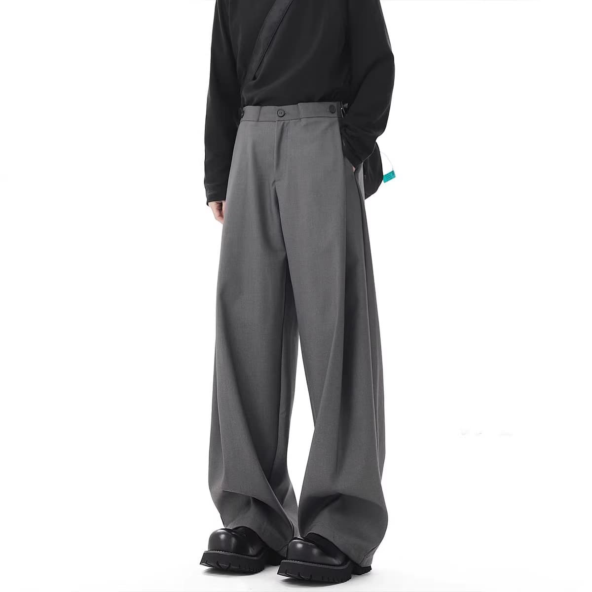 Gray Cleanfit Style Men's Pants 2026 Spring/Summer/Autumn Loose Suit Pants Straight Wide Leg Droopy Casual Pants
