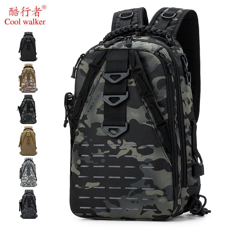 New Style Fishing Rod Bag Backpack Tactical Bag with Reflective Stripe Lure Bag Solid Color Large Chest Bag Vertical Bag