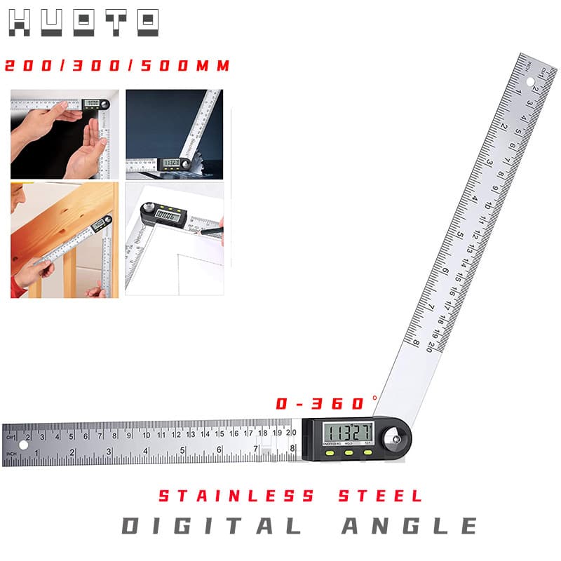 HUOTO Electronic Digital Angle Ruler Protractor Stainless Steel Carpenter Square Angle Measuring Tool 360-Degree