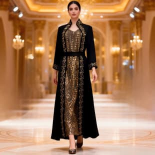 In Stock Fast Shipping 2026 New Style Belted Robe Stand Collar Sequin Dress Elegant Gown Embroidery Heavy-Duty Rhinestone Beading