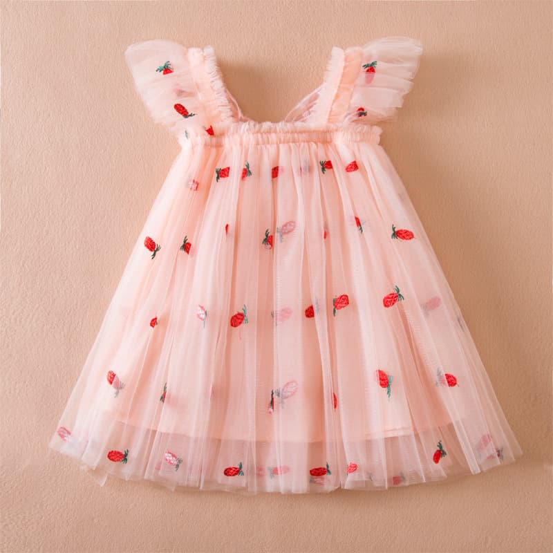 Korean style flying sleeve three-dimensional wings girls dress 2023 summer polka dot baby girl mesh skirt puffy princess dress