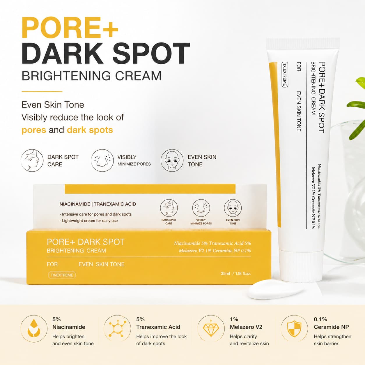 Cross-border TK Hot-Selling Tranexamic Acid Niacinamide Dark Spot Cream, Pore Minimizing, Brightening, Niacinamide Brightening Cream