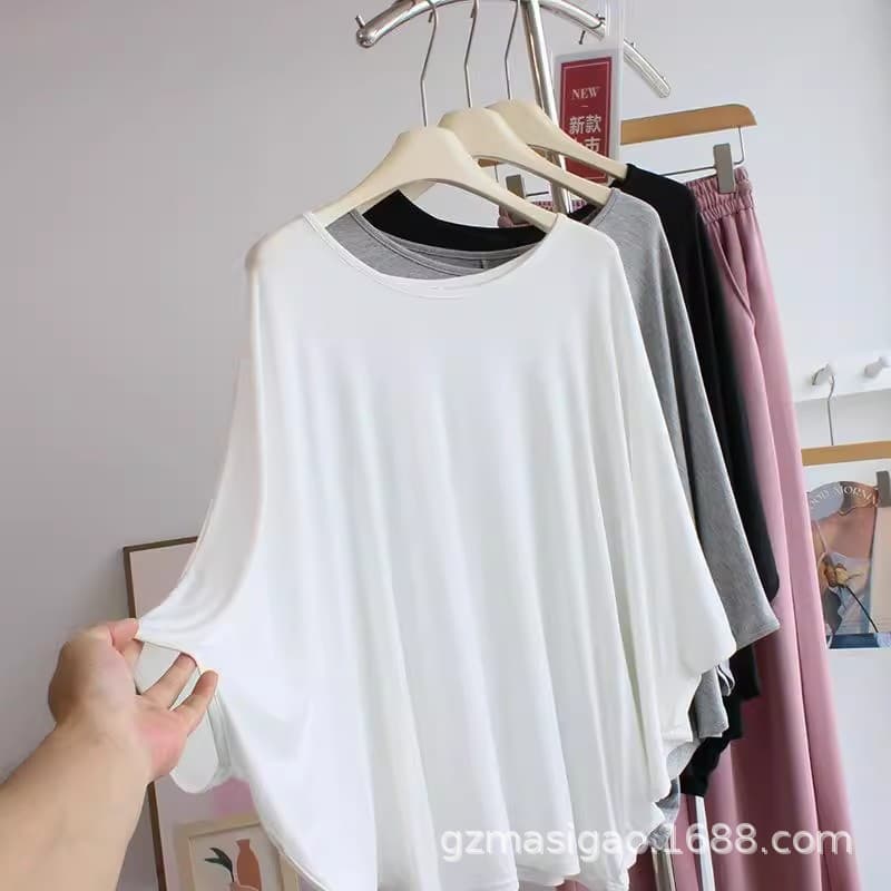 Batwing Sleeve T-Shirt Women Spring Summer New Plus Size Loose Slimming Round Neck Top Wearable Outside Large Women's Clothing 2026 New