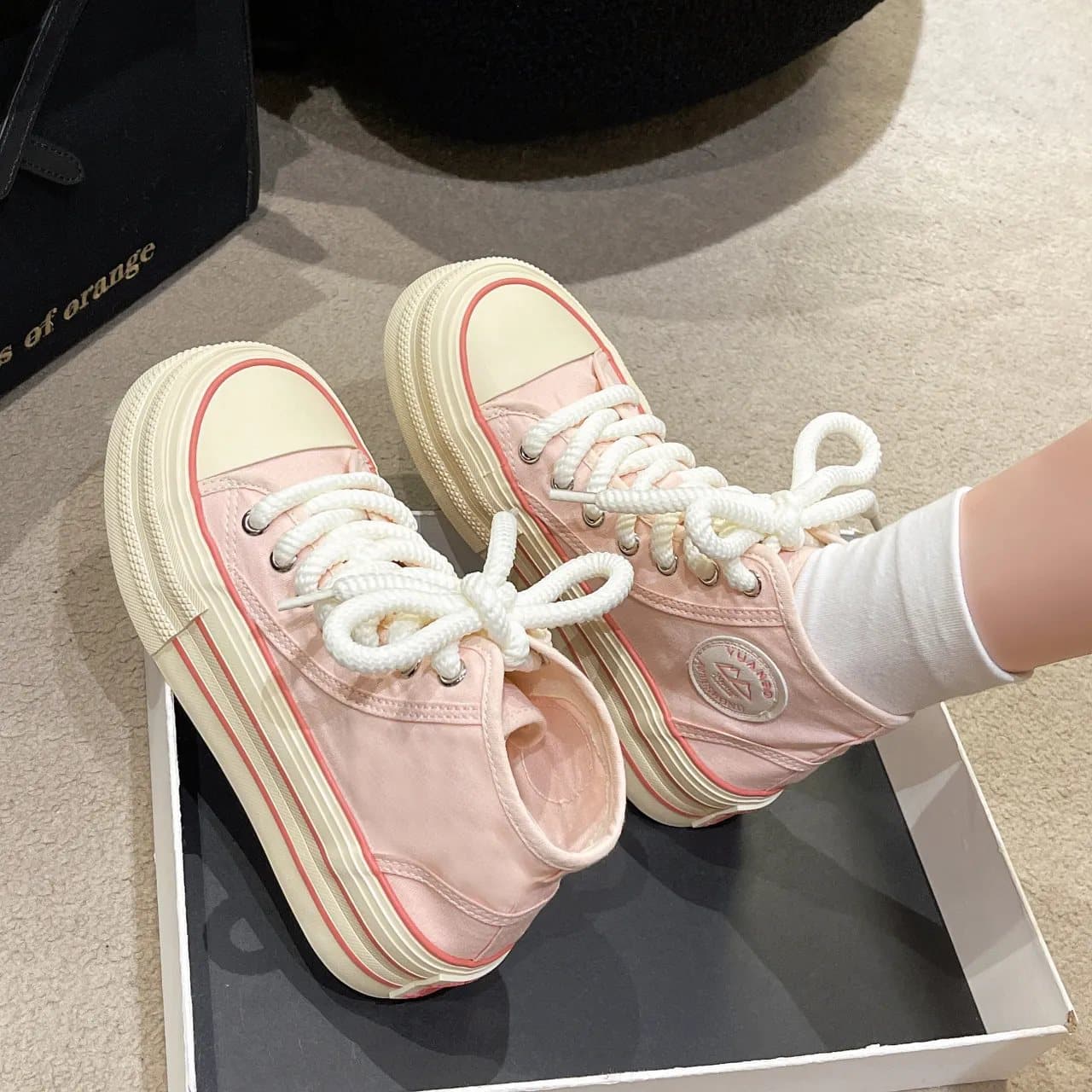 Little celebrity spring dopamine women's shoes thick-soled casual white shoes niche versatile chic shoes high-top canvas shoes
