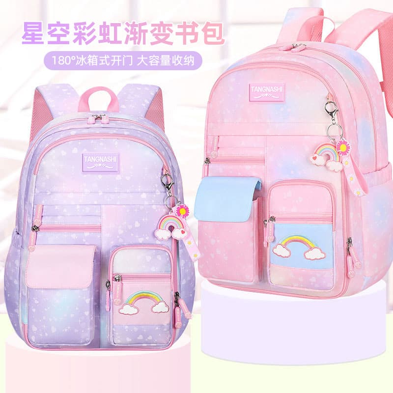 Cross-border School Bag New Children's Backpack Weight-Reducing Rainbow Princess Girls Spine-Protecting Primary School Student Backpack Wholesale