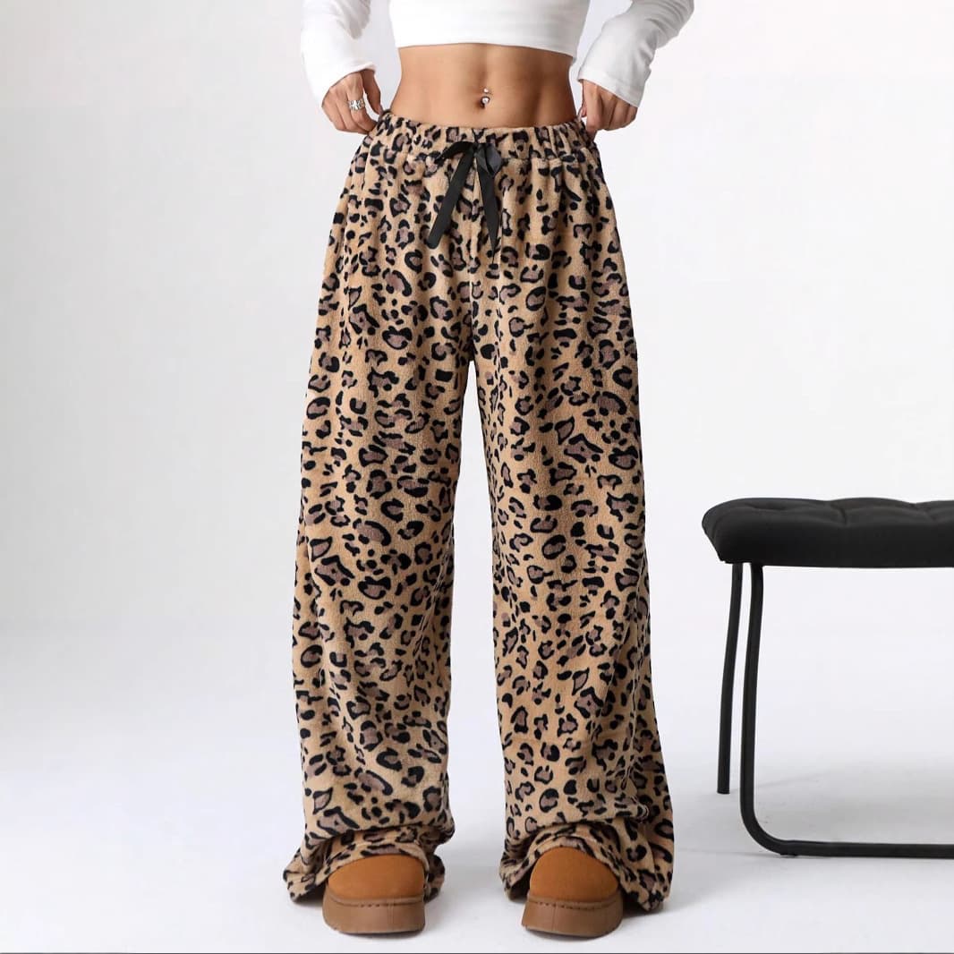 In-Stock Cross-Border Tk Amazon Leopard Print Long Pants Aliexpress New European and American Style Casual Pants Straight Pants Wide-Leg Pants 2025