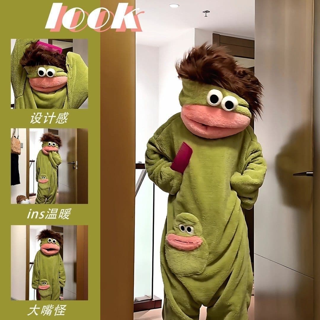 Big Mouth Monster Onesie Pajamas Thick Warm Coral Fleece Homewear Winter Plush Funny Robe Abstract Humorous Sleepwear