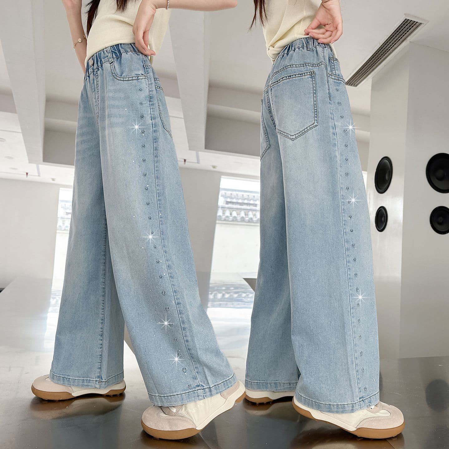 Girls' Wide-Leg Jeans Summer Tencel Thin Straight 2026 New Style Casual Long Pants for Older Children