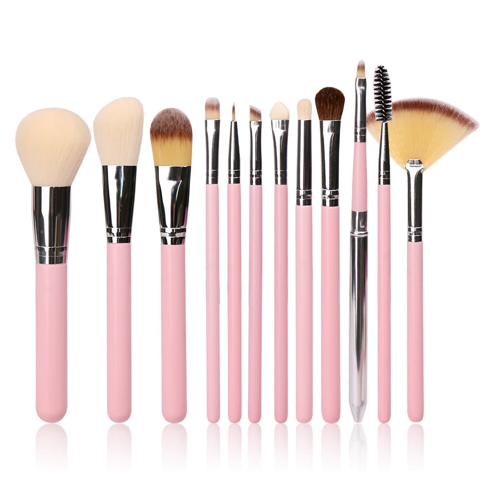 12-Piece Sakura Pink Makeup Brush Set Horse Hair Wool Eye Shadow Brush Beauty Tool Makeup Brush Set