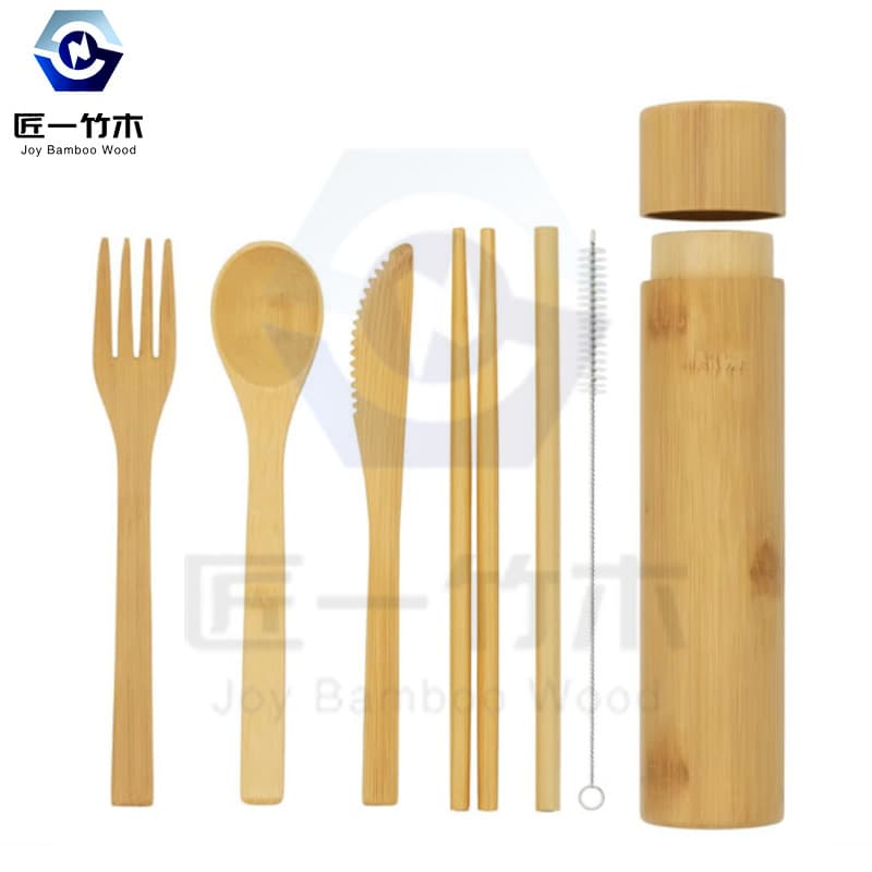 Bamboo tableware, bamboo tube, bamboo knife, fork and spoon, bamboo tableware, bamboo tube storage gift box, customized gift, bamboo portable tableware