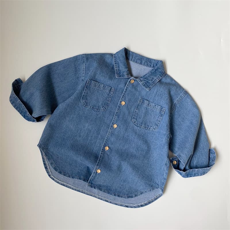 GL-kids Korean Style Autumn New Children's Small Pocket Thin Denim Shirt Boys and Girls Easy to Style Denim Top