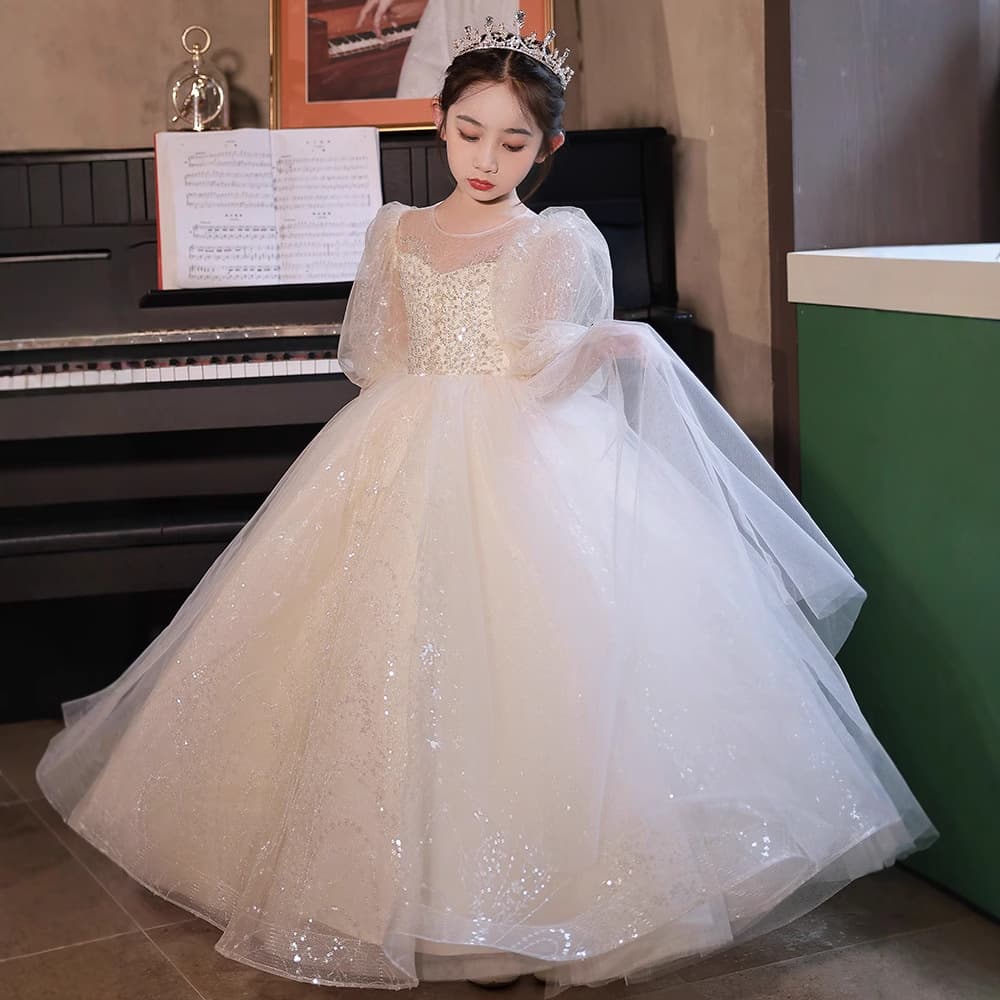 Flower girl wedding little girl dress girl playing birthday princess dress host piano performance dress spring and autumn new style