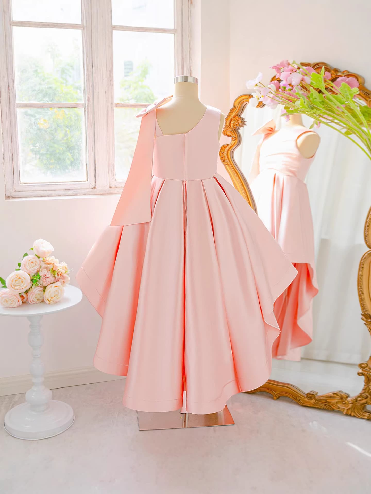 Children's Dress Gown Flower Girl Wedding Satin Large Bow Cross-Border Little Girl Princess Dress Evening Gown