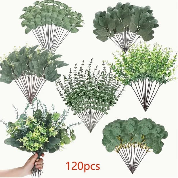 Cross-Border TEMU Hot Selling Simulated Eucalyptus Leaf Combination Set for Flower Arrangement, Wedding Decoration, and Home Decor