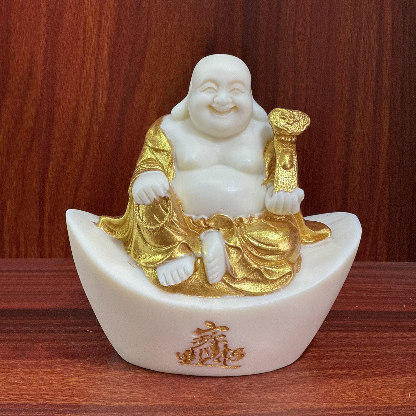 Ivory Nut Gold-Plated Big-Belly Yuanbao Maitreya Buddha 11*11*7.5cm Zen Home Living Room Craft Decoration