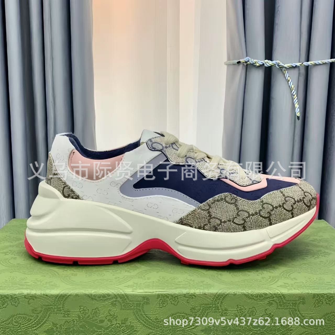 2026 Celebrity-Style Light Luxury Women's Chunky Sneakers with Color-Block Print Design, Thick Sole, Versatile Sports Shoes for Cross-Border