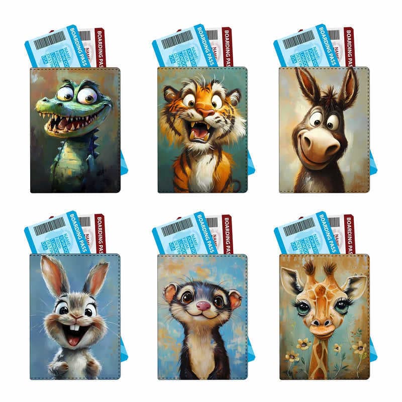 In Stock Cute Animal Smiley Multi-function Passport Holder Printed Travel Passport Cover PU ID Card Protector Wholesale