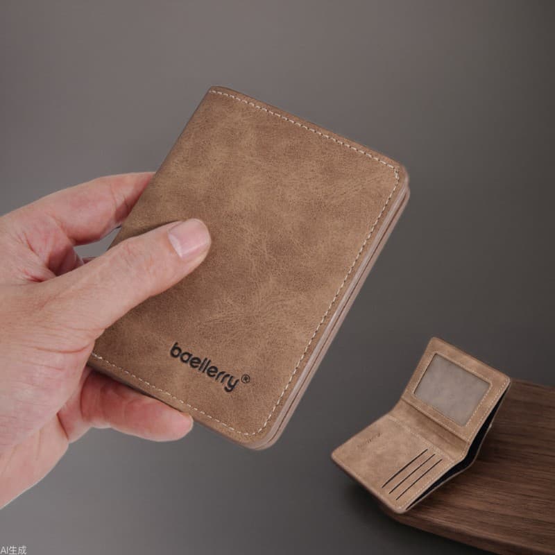 New Men's Short Wallet Premium Student Card Holder Integrated Anti-Theft Money Clip Simple PU Leather Small Wallet