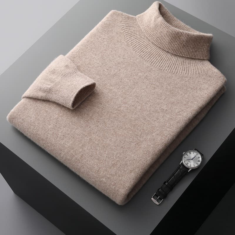 New Autumn/Winter Style: 100% Pure Wool Men's High-Neck Knit Sweater, Solid Color Pullover Base Layer