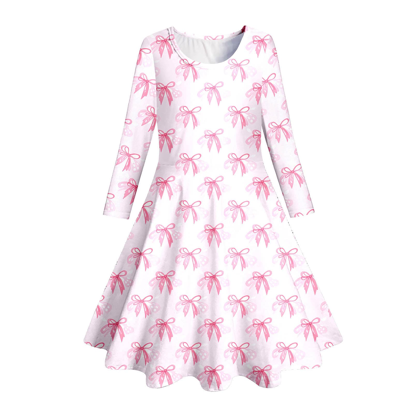 Sweet Fresh Butterfly Knot 3D Digital Print Long Sleeve Children's Dress Casual Princess Skirt Polyester Fiber Spring Autumn