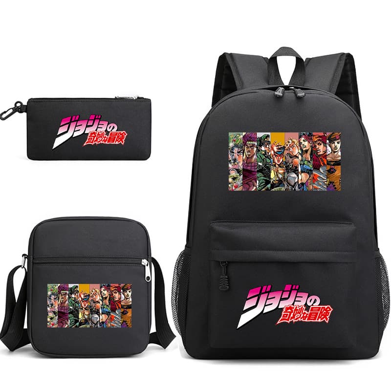New Cross-Border Anime JoJo's Bizarre Adventure Merchandise Pencil Case + Crossbody Bag + Backpack Three-Piece Set
