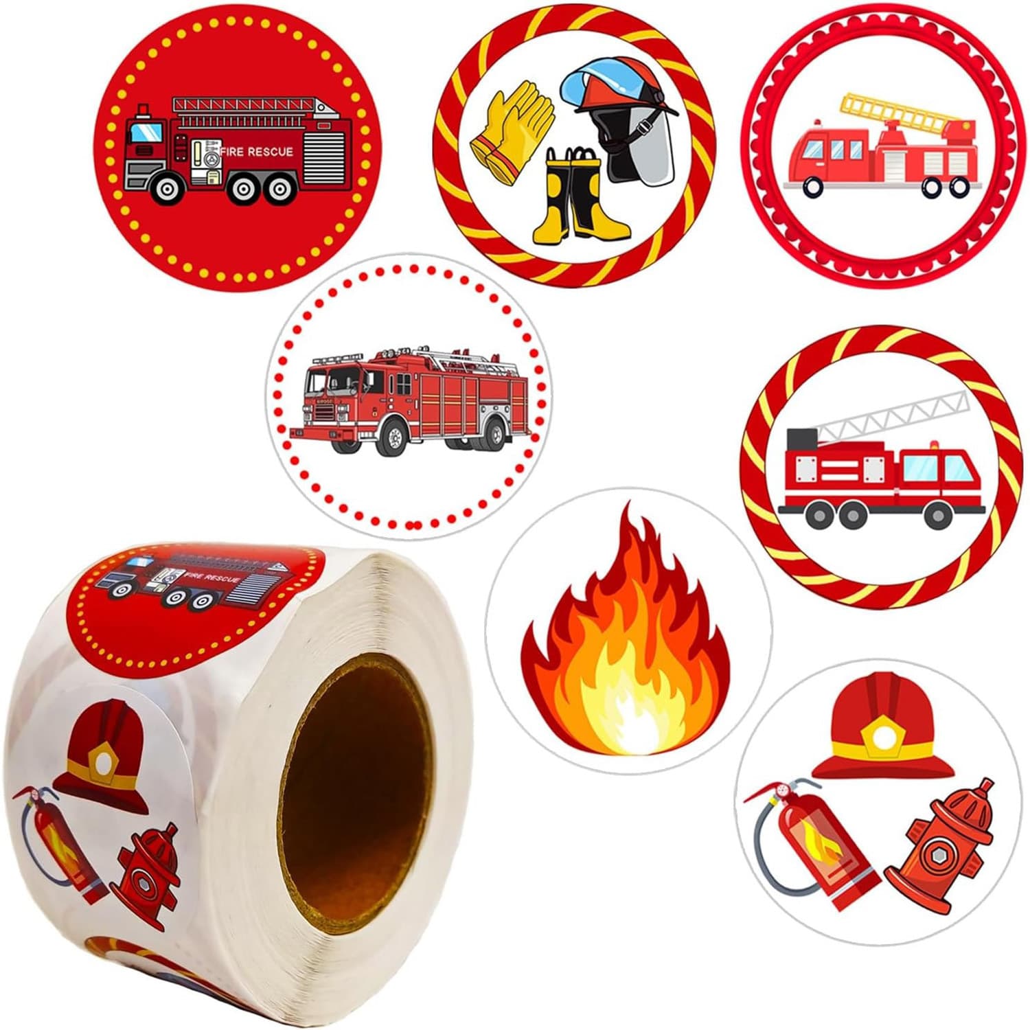 500 Stickers/Roll Firefighter Vehicle Children's Toy Stickers Reward Decorative Gift Box Self-Adhesive Sticker Labels