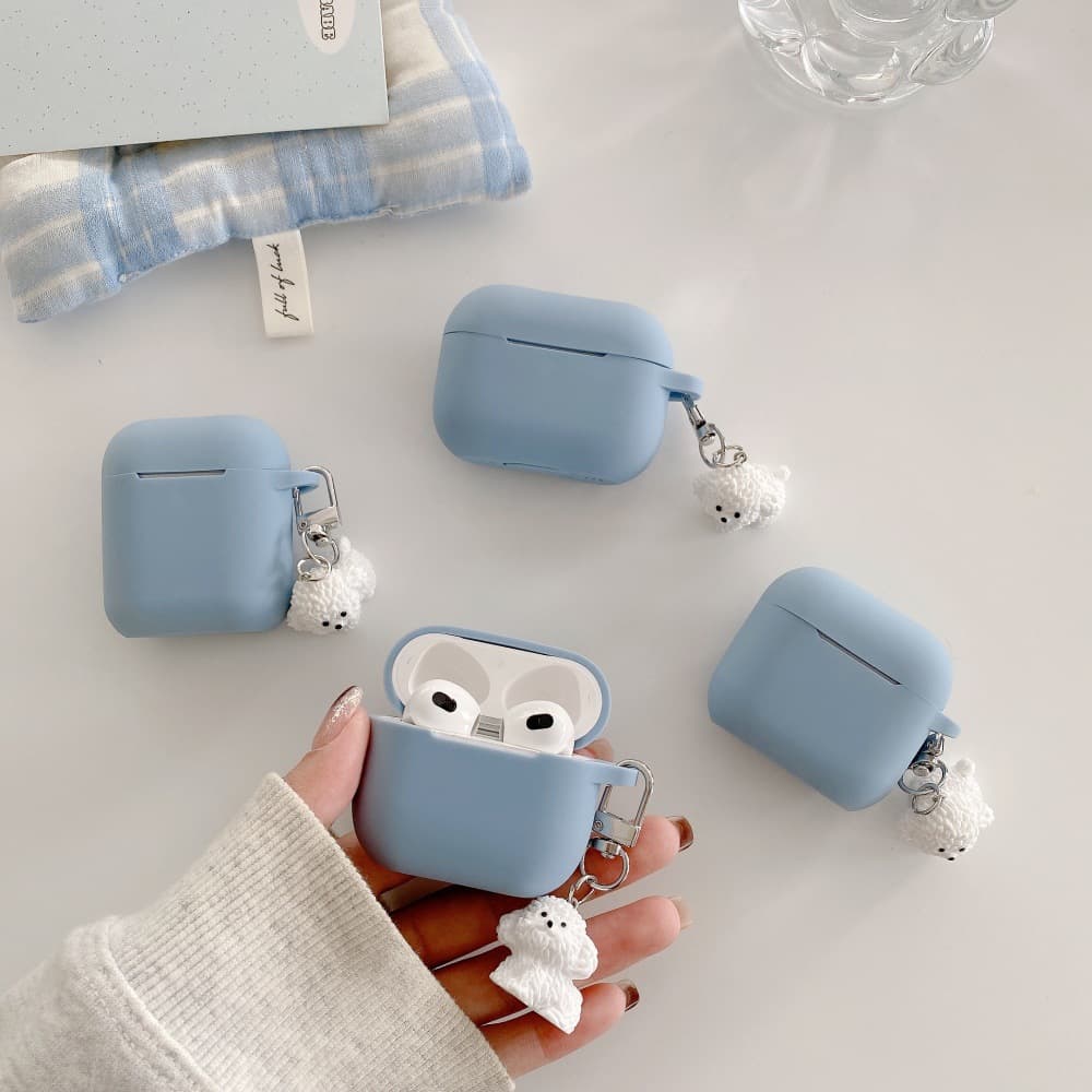 Compatible with Apple AirPods 3/4 Gen Denim Blue Silicone Earphone Case PRO2/PRO3 Cartoon Pendant PRO Anti-Drop
