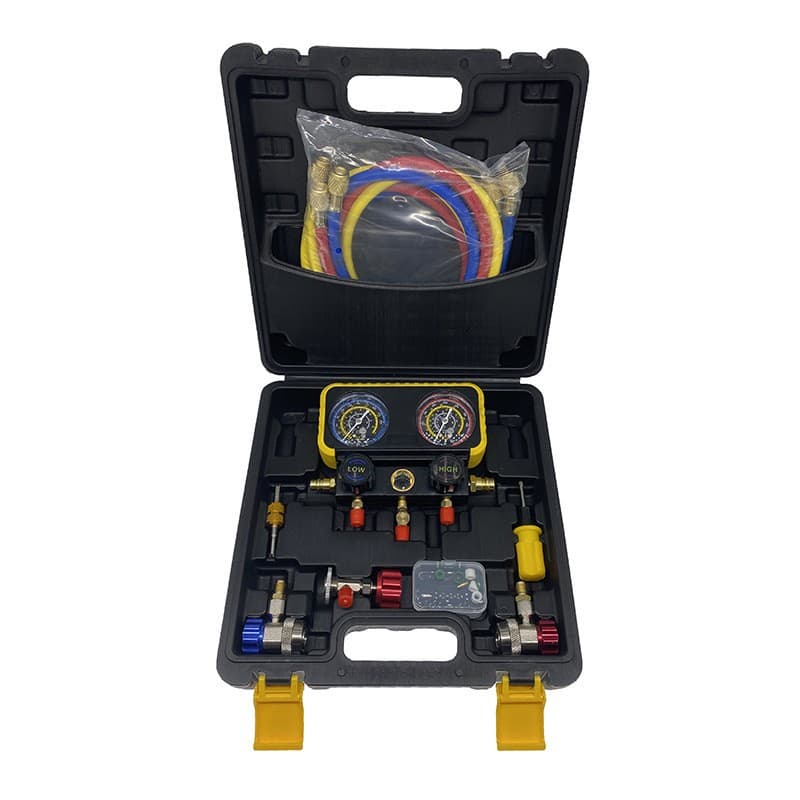 Automotive AC Refrigerant Pressure Gauge R134a R22 R410a Manifold Gauge Set with Dual Valves