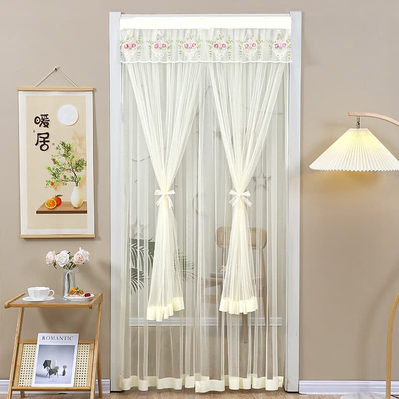 New Double-Layer Lace Summer Mosquito and Fly Screen Door Curtain, No-Drilling Magic Partition Curtain, Kitchen Gauze Curtain for Bedroom