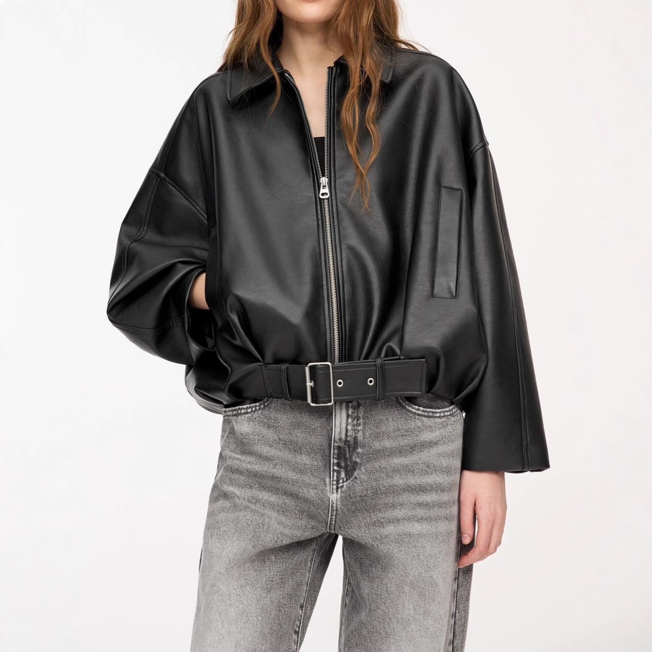 Cross-border European and American Women's Autumn/Winter Vintage Bomber Jacket Casual Faux Leather Top for Amazon