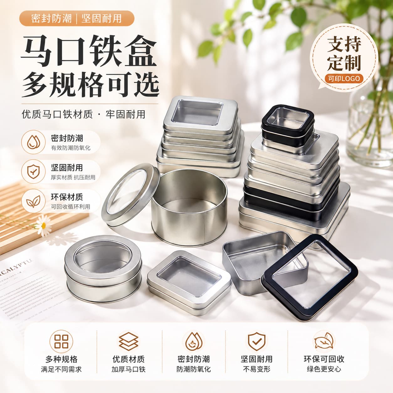 Mousse Cake Square Tinplate Packaging Box, Layer Cake Tiramisu Round Tinplate Takeaway Box