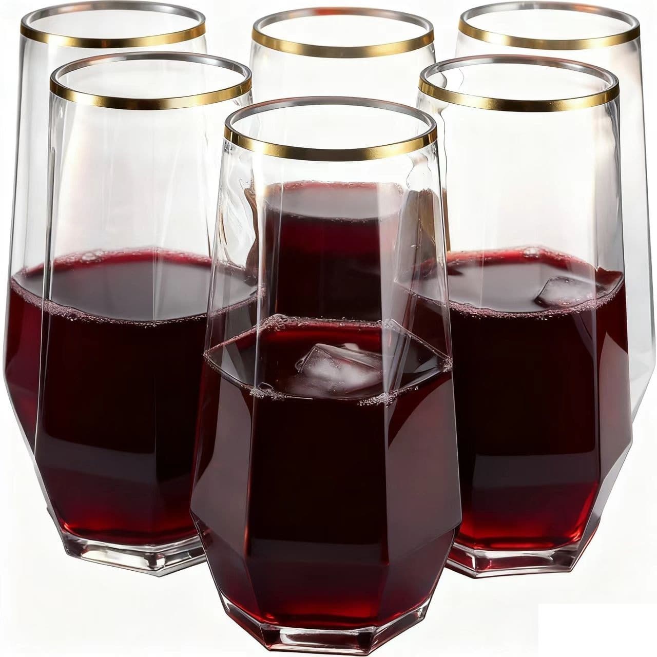New Amazon high-end hexagonal edge red wine glass, handleless wine glass, striped cold drink glass, champagne glass, cocktail glass