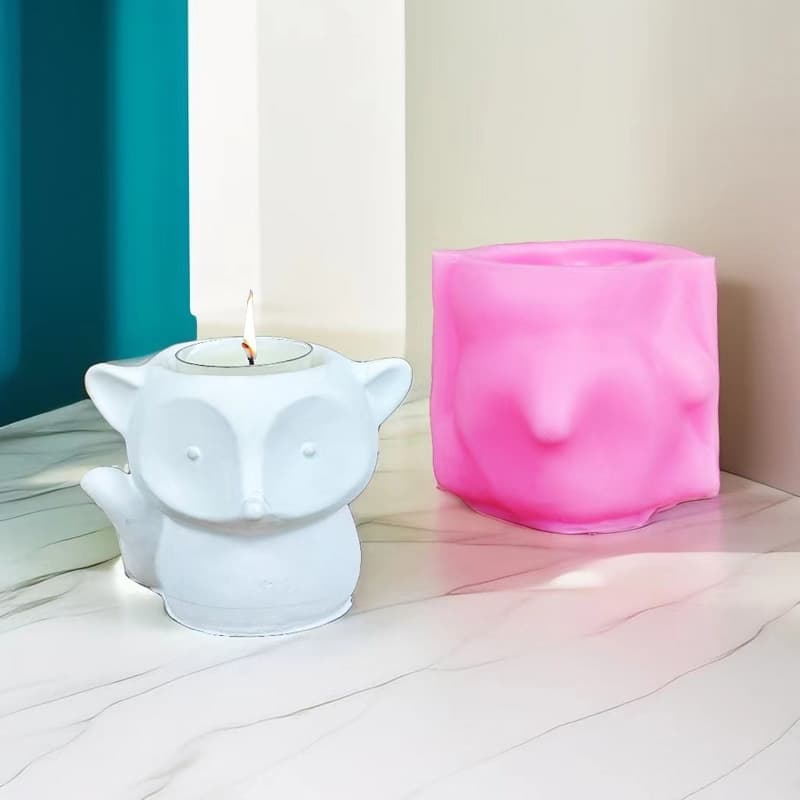 Fox Candle Holder Silicone Mold DIY Animal Candle Holder Home Decoration Ornament Plaster Resin Mold