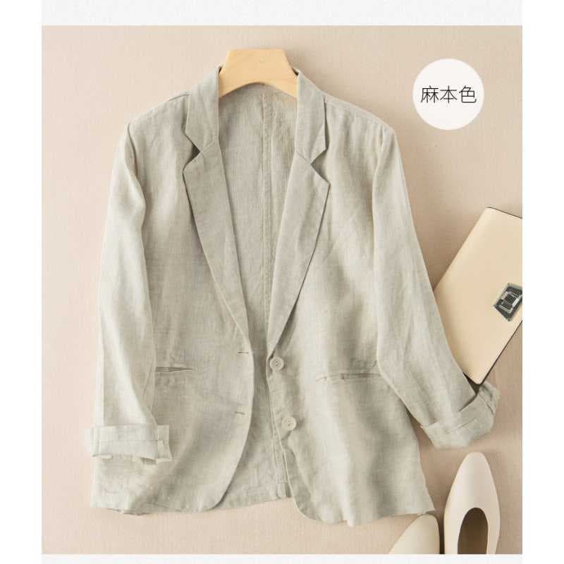 Not actual photo 2022 autumn new casual linen blazer women long sleeve thin cotton linen jacket