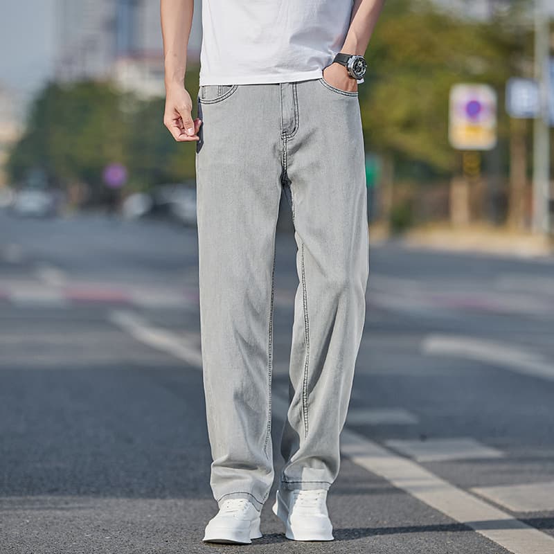 Summer Lightweight Lyocell Men's Tencel Lyocell Stretch Denim Loose Straight-Leg Fashion Pants, Dropshipping Supported