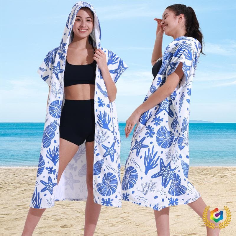 Amazon Adult Hooded Bath Towel Microfiber Cape Beach Poncho Quick-Dry Bathrobe Beach Towel