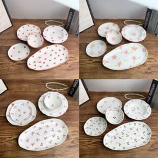 Cross-border Ins Hand-painted Ceramic Tableware Set Underglaze Color Home Use Bowl Plate Set Breakfast Dessert Bowl Plate Dish Wholesale