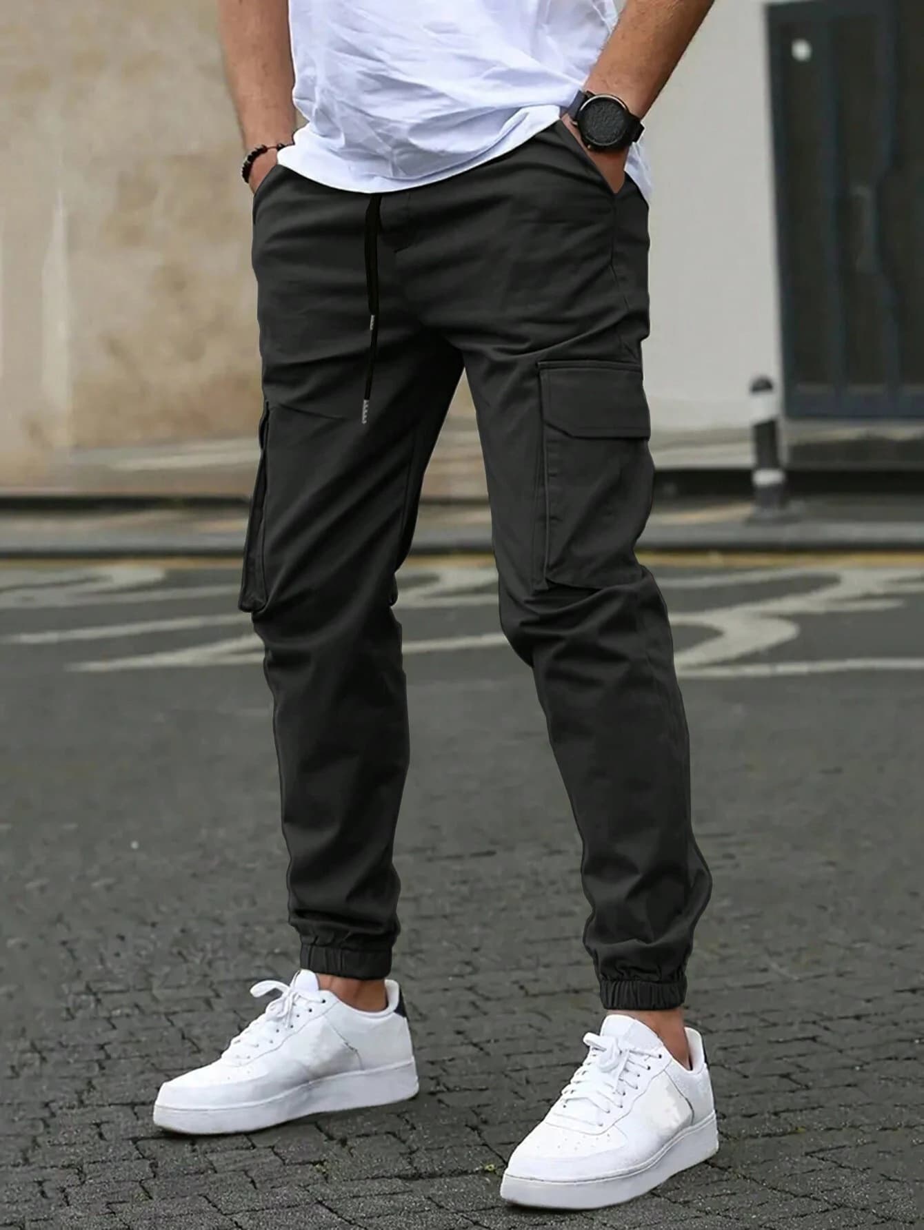 New Cross-Border Men's Fashion Solid Color Cargo Pants Casual Slim Fit Sports Outdoor Trousers