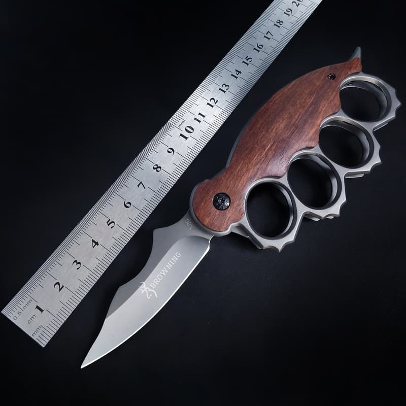Tiger Finger Knife Tactical Folding Outdoor Knife Wooden Handle Multifunctional Folding Knife Camping Escape Fruit Knife Export Knife