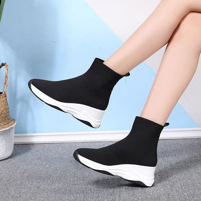 New Women's Short Boots, Autumn/Winter Elastic Sock Boots, Platform Thick Sole, Slimming Knitted High Heel, Non-slip Women's Boots, Single Boots
