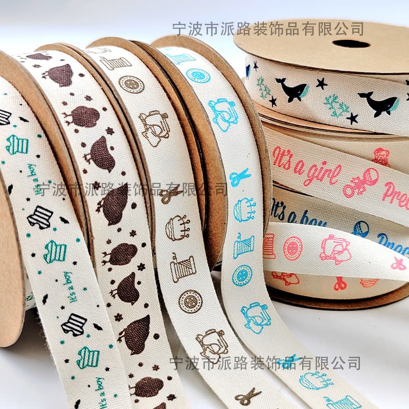 Printed cotton ribbon, single color and multi-color printed ribbon, flower bouquet, cotton tie, DIY handbag decoration