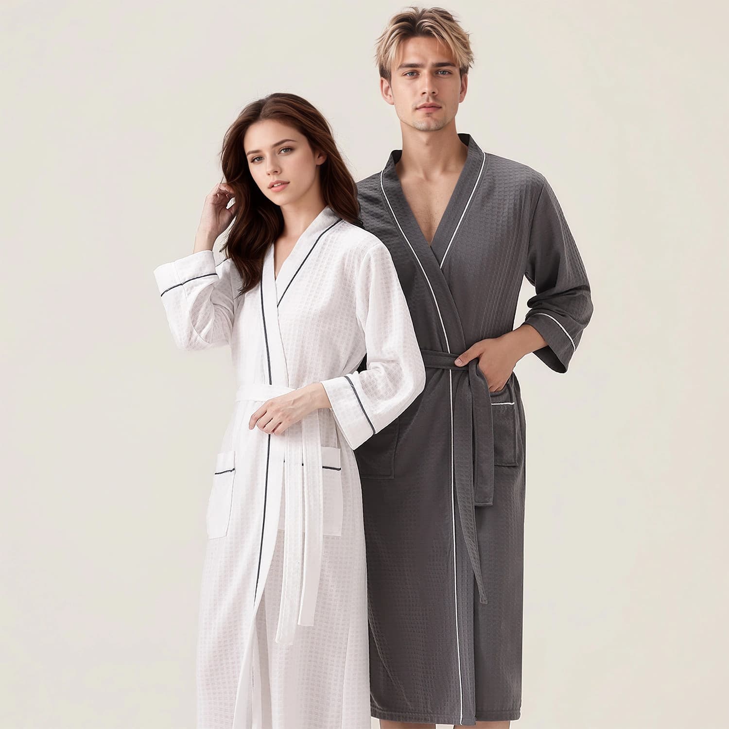 Spring and Autumn Japanese-Style Bathrobe for Women, Long Thin Waffle Bathrobe for Couples, Absorbent Waffle Bathrobe, Sleepwear, Wholesale