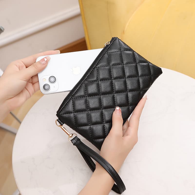 2023 Handbag Coin Purse Solid Color PU Diamond Quilted Stitching Women's Long Zipper Wallet Trendy Diamond Embroidery Handheld